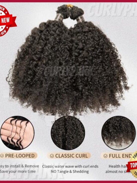 16 Inch Human Hair Crochet Extensions Pre-Looped Afro Kinky Curly 100 Strands main image 5